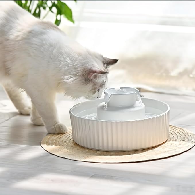 Cepheus Pet Drinking Fountain-2.1L/71oz Ceramic Cat Water Fountain-Automatic Ceramic Water Fountain for Cats and Dogs with with Ultra-Quiet Pump(White) - Image 5