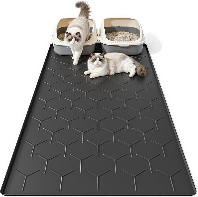Bulkniu Silicone XL Cat Litter Mat, 28"X40", Raised Edge Waterproof, Black | Litter Trapping & Recycling, Easy to Clean, Non-Slip, Durable Safe & Odorless, Paw Friendly by Bulkniu