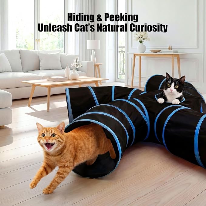Bemodst Cat Tunnel for Indoor Cats, 5 Way Cat Tubes and Tunnels Collapsible S-Shape Small Animal Tubes Kitty Tunnels Interactive Maze Cat Toy for Kitten Rabbit Ferret - 5 Way - Image 5
