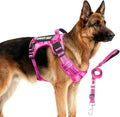 Tactical Dog Harness and Leash Set with 10 Patches for Large Dogs | Heavy Duty No Pull Service Dog Vest with Dog Seat Belt ,Adjustable Reflective Easy Walk for Training Hiking Camo Pink XL by MOOGROUPETSFRIEND