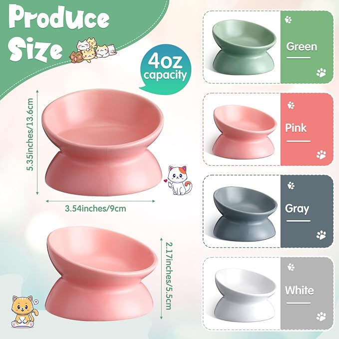 Hushee 4 Pcs Ceramic Raised Cat Food Bowls Elevated Tilted Dish Anti Vomiting Food or Water Bowls Pet Supplies - Image 2