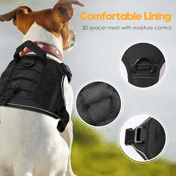 Heavy-Duty Tactical Dog Harness for Large Dogs, No Pull Adjustable Reflective Pet Vest with Molle System, K9 Military-Grade Control for Service Training, Outdoor & 10+ Breeds, Black, Medium - Image 2