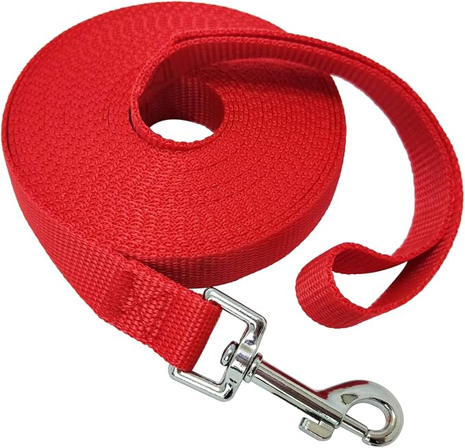 Nylon Training Dog Leash for Small Medium Large Dogs, 15ft 20ft 30ft 50ft Long Leash Dog/Puppy Lead for Obedience Recall Training, Camping (1" x 20ft, Red) by MANDAO