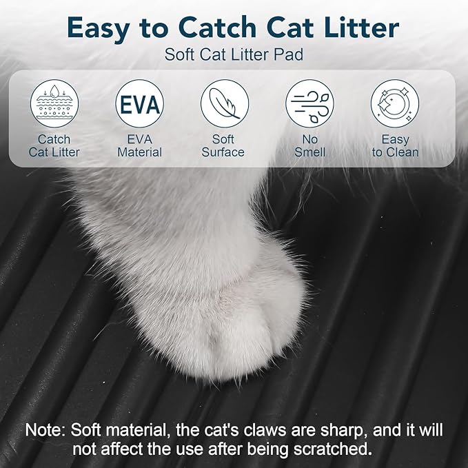 UPSKY Large Cat Litter Mat 31" x 24 Waterproof and Washable, Soft on Paws | Litter Catcher Pad, Cat Litter Trapping Mat, Scatter Control, Fits Most Litter Boxes, Use for Dogs & Cats, Black - Image 5