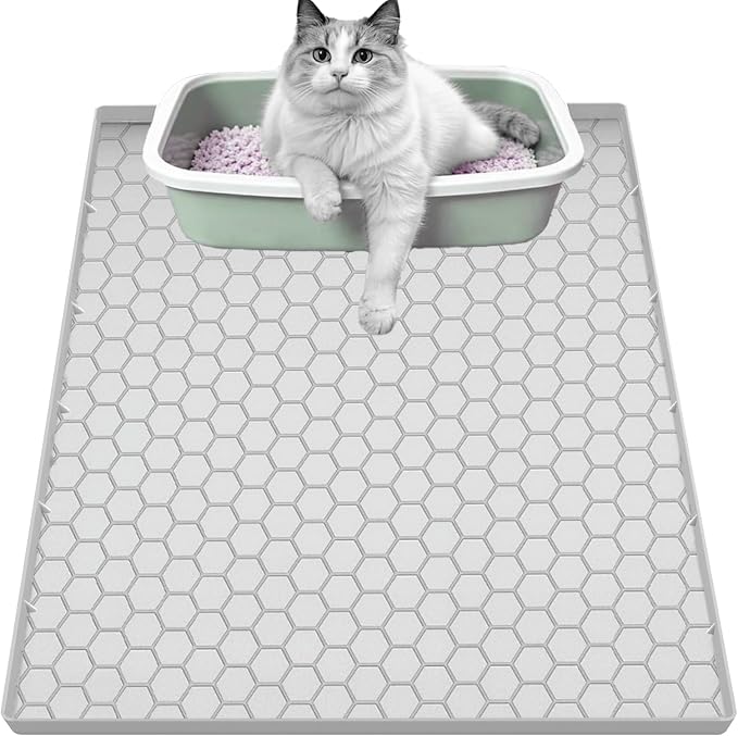 Cat Litter Mat for Litter Box, Silicone Large Cat Litter Trapping Mat - 28x19 in, Waterproof & Non-Slip, Durable & Easy Clean, Light Grey by JSXZWOO