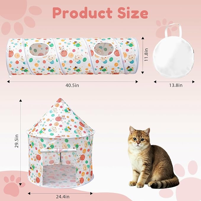 2-in-1 Cat Play Set, Pop-Up Cat Tunnel Rest Hut with Plush Ball Toys | Collapsible Cat Toys Combo with Tent & Ball for Indoor Tunnel, Hiding & Lounging，Suitable forca, dogs, rabbits. Perfect toy. - Image 2