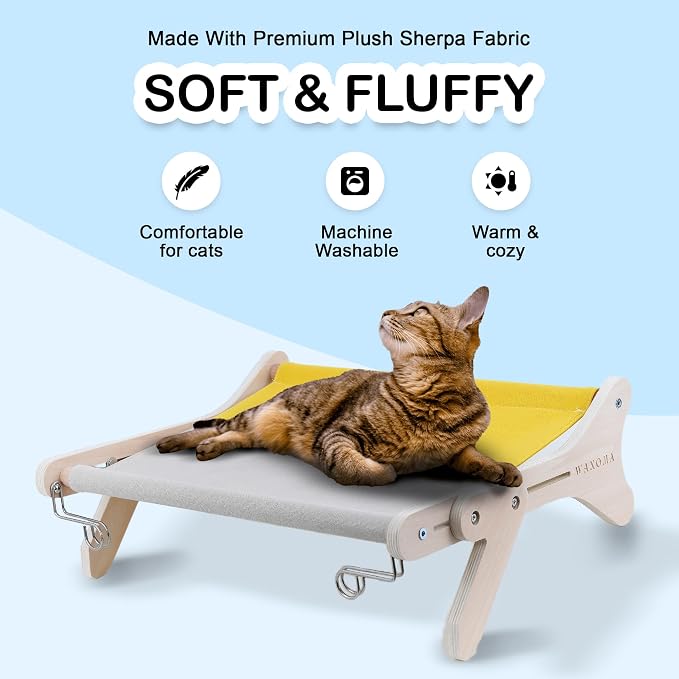 Wooden Cat Window Perch, Cat Hammock Bed Climber - Brown | Wooden build, tool-free setup, folds for storage, ideal for sunbathing & bird-watching - Image 7