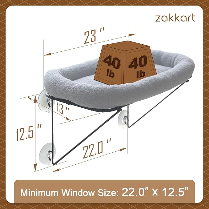 Zakkart Cat Window Perch - 100% Metal Supported from Below - Comes with Warm Spacious Pet Bed - Cat Window Hammock for Large Cats & Kittens - for Sunbathing, Napping & Overlooking (Grey) - Image 2