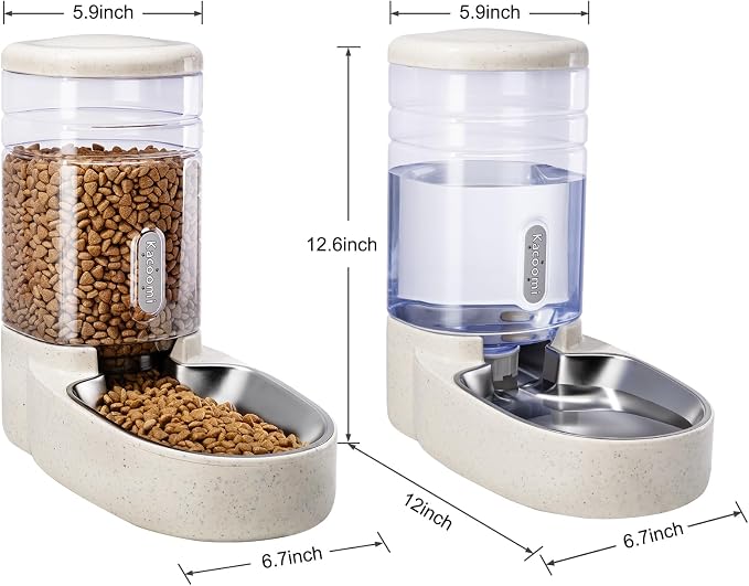 Automatic Cat Feeder and Water Dispenser with Stainless Steel Bowl Gravity Food Feeder and Waterer Set for Small Medium Dog Puppy Kitten 1 Gallon x 2(Beige) - Image 6
