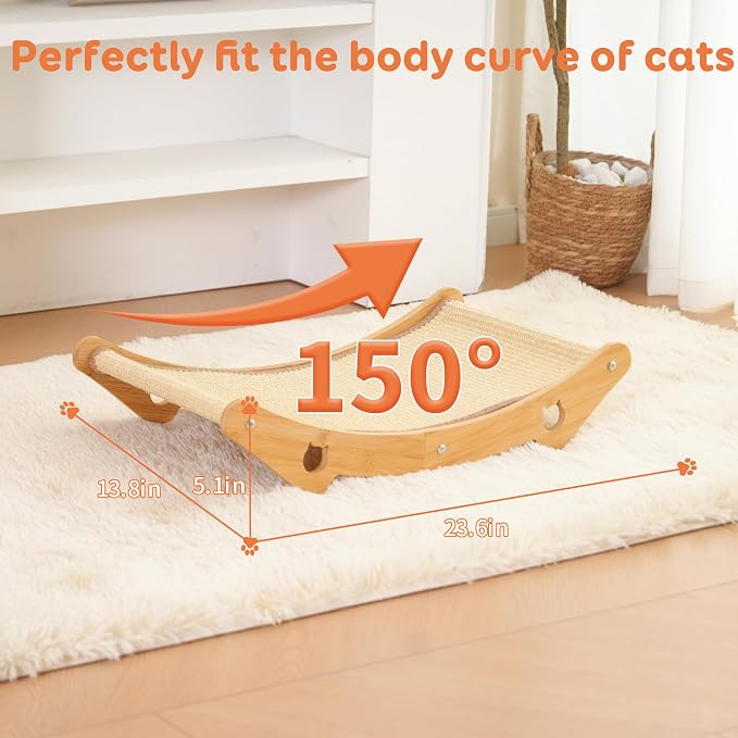 Sisal Cat Scratcher Bed, Natural Wood Hammock, Extra Large Scratching Pad | Extra Large, Sisal Mat Hammock, Kittens & Adults, Indoor - Image 4