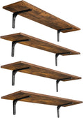 Long Wall Shelves, 31.5Inch Wooden Wall Mounted Shelves, Set of 4 | Large Floating Book Shelf, Metal Brackets, Easy Assembly, Max Load 22lbs, Wall Storage Ledges, Bedroom/Bathroom, Rustic Brown by DINZILVJ