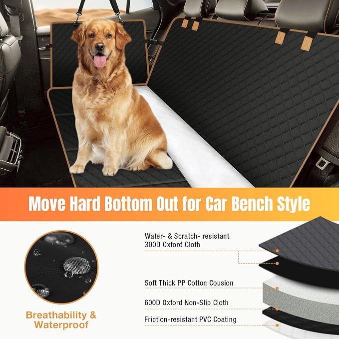 Hard Bottom Dog Car Seat Cover for Back Seat, Holds 420lbs - Waterproof Sturdy Nonslip Hammock for Cars/Trucks/SUVs - Easy to Clean & Safe Backseat Extender for Large Dogs - Image 8