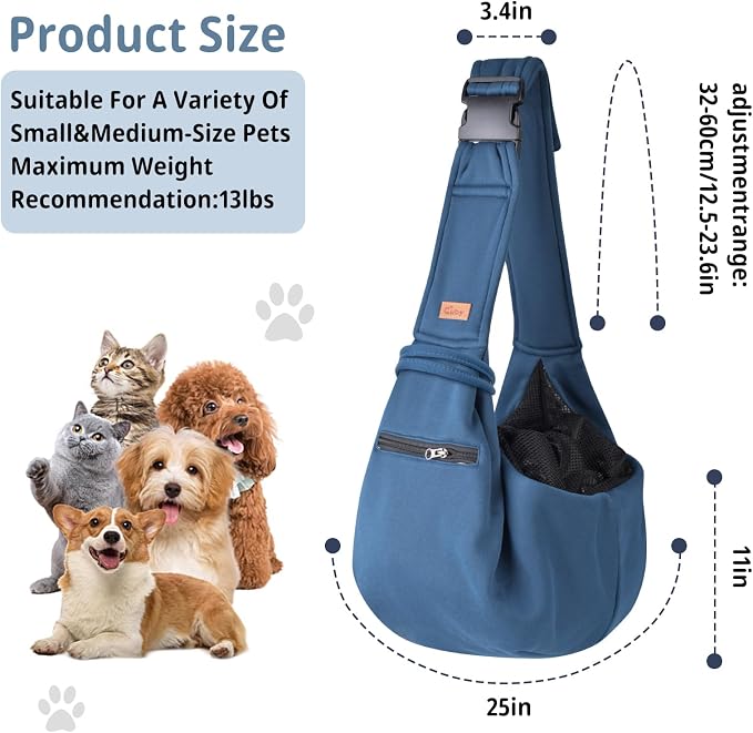 CUBY Dog and Cat Sling Carrier - Small Dog Carrier Sling with Adjust Strap & Zip Pocket, Hands Free Soft Dog Slings for Small Dogs Cats Puppy Pets Outdoor Travel Safety Purse Bag (Navy Blue) - Image 8