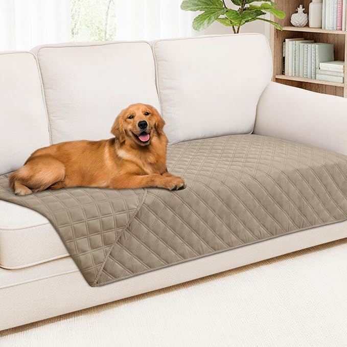 Smiry Waterproof Reversible Pet Couch Covers for Dogs | Pet Friendly, Soft Fabric, Washable Sofa Furniture Protector for Dogs Cat Kids, Checkered (40"x80", Taupe/Taupe) by Smiry