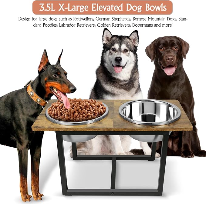 Elevated Dog Bowls for Large Dogs, Raised Dog Bowl Stand with Two X-Large Stainless Steel Bowls for Dogs, 3.5L Capacity, Rustic Brown - Image 3