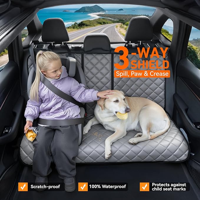 Dog Car Seat Cover for Back Seat,Leather Back Seat Cove,Stnd | Grey,PU,Waterproof,Nonslip,Anti-Scratch,Rear Dog Seat Covers Fit Middle Armrest for Most Vehicles,SUVs,Sedans - Image 3