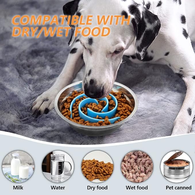Slow Feeder Dog Bowls Insert, Animire Soft Silicone Slow Eating Dog Food Bowl for Small, Medium and Large Dogs, Compatible with Regular and Elevated Bowls - Image 5