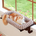 Zakkart SnugCloud Cat Window Perch with 4-Sided Bolster - Orthopedic Cat Hammock for Window Sill - Solid Hardwood & Metal Frame - Window Seat for Pets (Dark Stained Wood w/Brown Bed, Large) by Zakkart