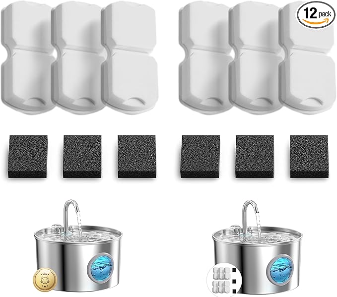 GIOTOHUN Cat Water Fountain Filter: 12 Cat Fountain Filter Replacement - 12 Pet Fountains Filters Replacement - 6 Filters & 6 Sponges - Suitable for ATMZIQXR GIOTOHUN KOOGMOON UMOCUOY IHOUONE HOOISE by GIOTOHUNPetLife