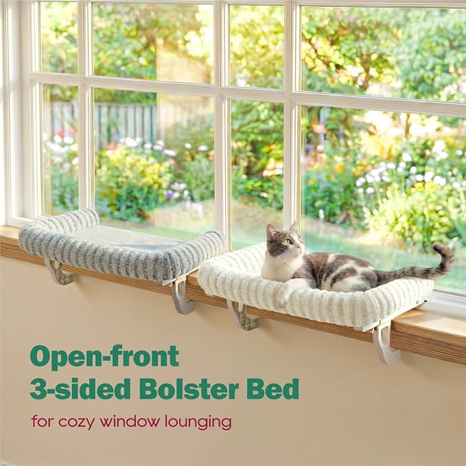 Zakkart Mellow Cat Perch for Windowsill, Hook-On or Screw-On Installation Pet Window Perch, Machine Washable Bed, Heavy Duty Cat Hammock Shelf for Large Cats, Holds up to 40 lbs (Beige, Large) - Image 7