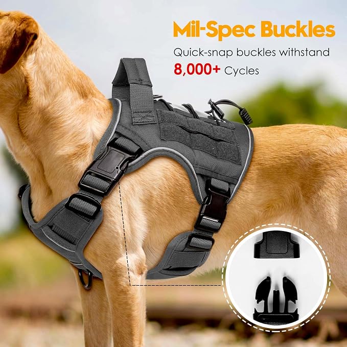 Heavy-Duty Tactical Dog Harness for Large Dogs, No Pull Adjustable Reflective Pet Vest with Molle System, K9 Military-Grade Control for Service Training, Outdoor & 10+ Breeds, Gray, Small - Image 3