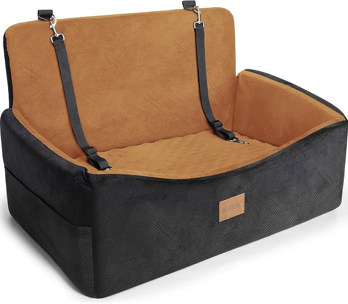 Dog Car Seat for Large Medium Sized Dogs Under 55 lbs, Dog Booster Seat for 2 Small Dogs with Detachable Washable Cover and Cushion, Memory Foam Pet Car Seat with 2 Safety Belts and Storage Pockets by JOEJOY