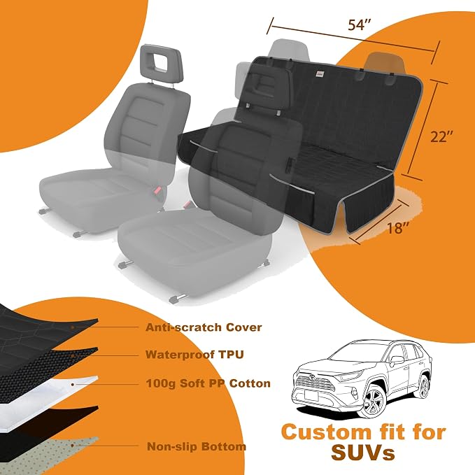 Reliadura Relidura Bench Seat Cover for SUV Waterproof Seat Cover for Dogs in Car Non-Slip Dog Car Seat Cover for Back Seat Heavy Duty Protector for Rav4/CRV/Subaru Rear Seat Covers for SUVs - Image 6