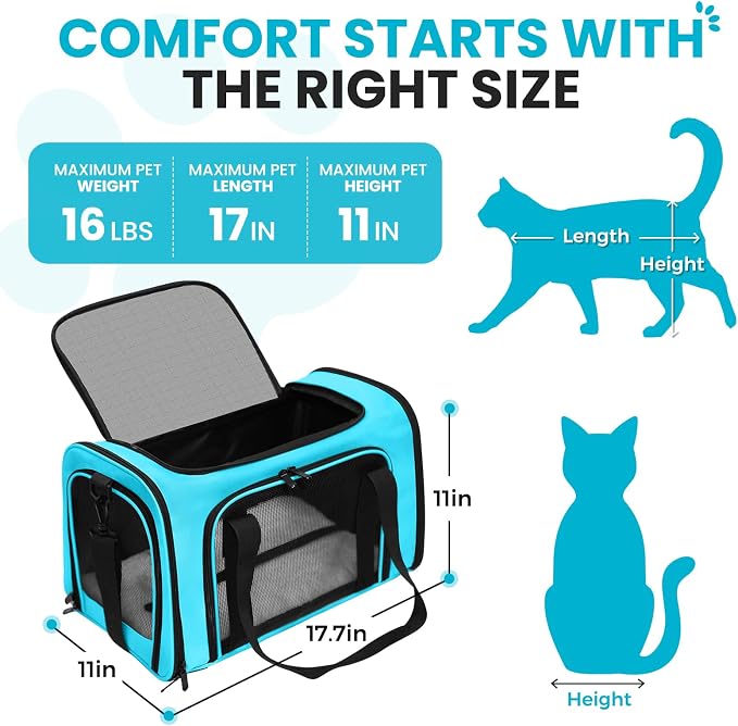Soft-Sided Cat Carrier 18x11x11 in Expandable Travel Pet Bag 15LBS | For Cats and Small Dogs with Anti-Scratch Mesh Washable Mat Collapsible Escape-Proof Airline Approved with Shoulder Strap - Image 2