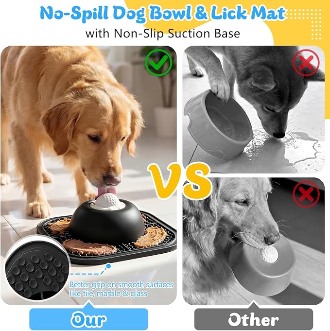 Slow Feeder Dog Bowls & Lick Mat for Liquid and Thick Treat, Anti-Slip Dog Lick Bowl with Interactive Rolling Ball, 5/6 Cup Pup Licking Toy for Large Medium Small Dogs and Cats Black - Image 5