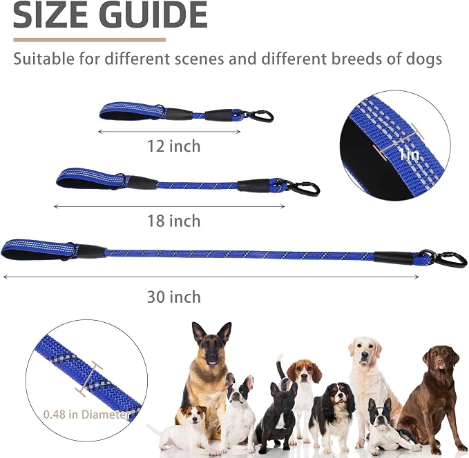 PUPTECK Reflective Short Dog Leashes 3 Pack for Walking and Training | Heavy Duty Clip with Soft Padded Handle for Medium Large Dogs Traffic Control - Image 2