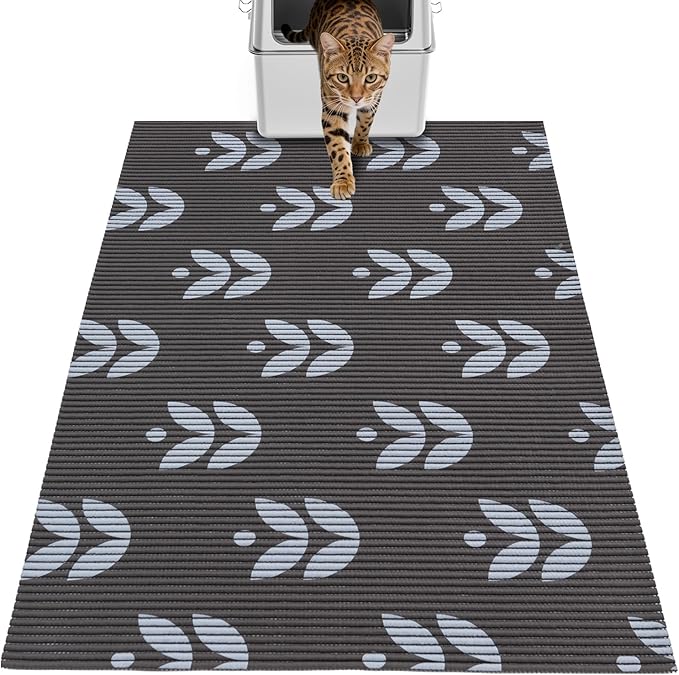 Cat Litter Mat, 40"x25" Jumbo Foam Litter Box Mat | Extra Large Coverage, Soft on Paws, Trimmable Design, BPA-Free Foam, Leak-Proof, Machine Washable, Chocolate Leaf by Petinstinct