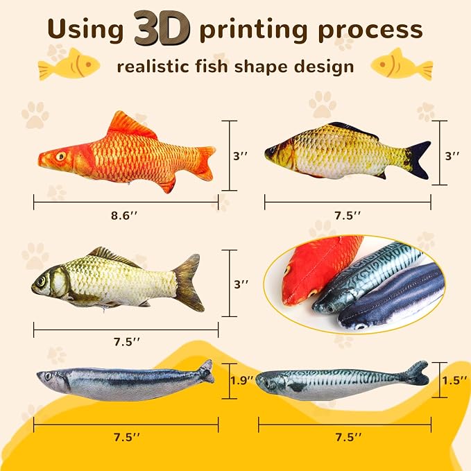 Catnip Toys 5 Pack - Simulation Fish Shape Realistic Fluffy Catnip Doll Interactive Pets Pillow Chew Bite Supplies for Cat Kitten Kitty - Image 3