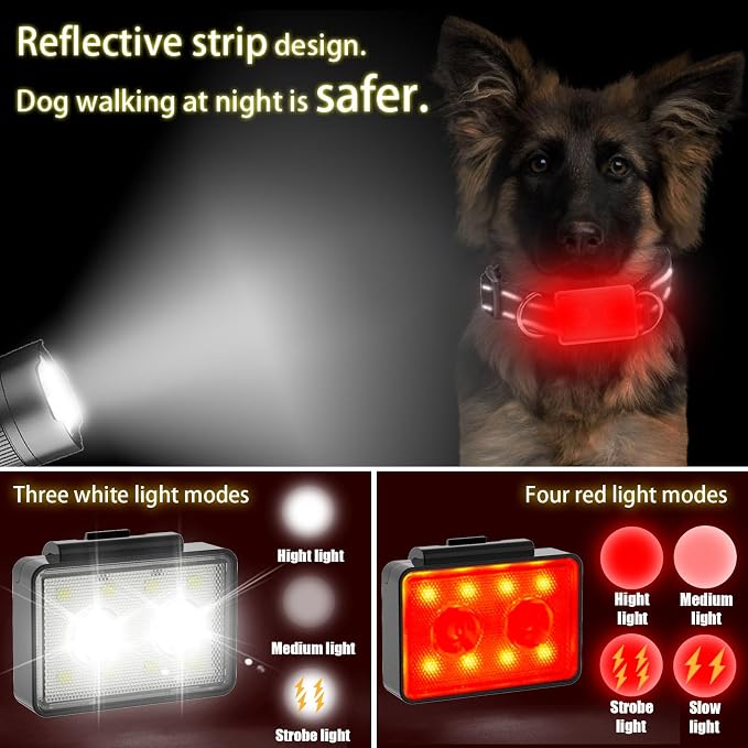 Rechargeable Dog Collar Lights, SUPPENGUIN 3+4 Modes Dog Lights Clip on for Night Walking, Night time, Portable, IP44 Waterproof (Black, 2 Pack) - Image 2