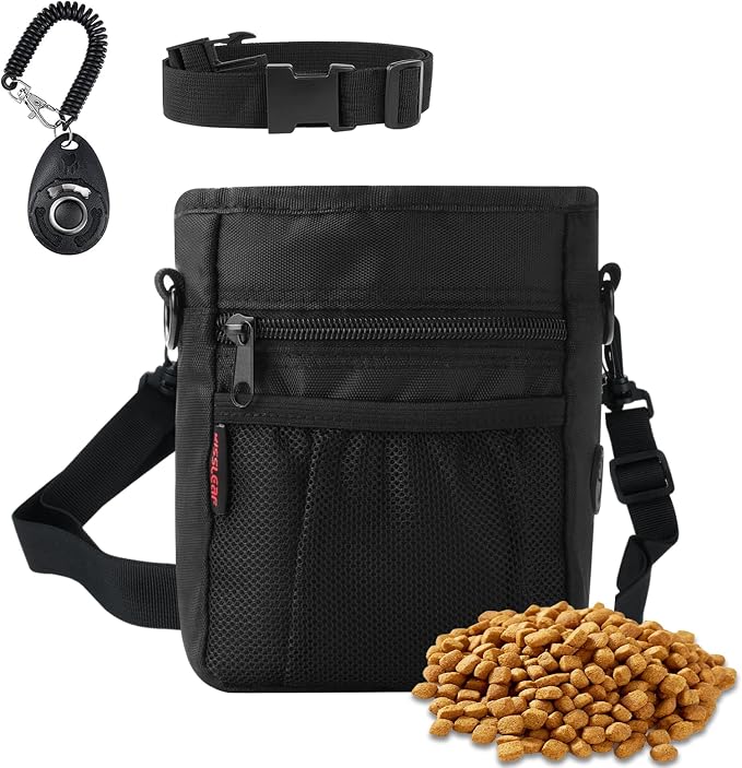 kissleaf Dog Treat Pouch, Magnetic Closure, Dog Clicker- Black | Dog Training Treat Pouch, Large Size, Nylon Material, Magnetic Closure & Clicker, for Walking, Obedience & Outdoor Use by kisslaef
