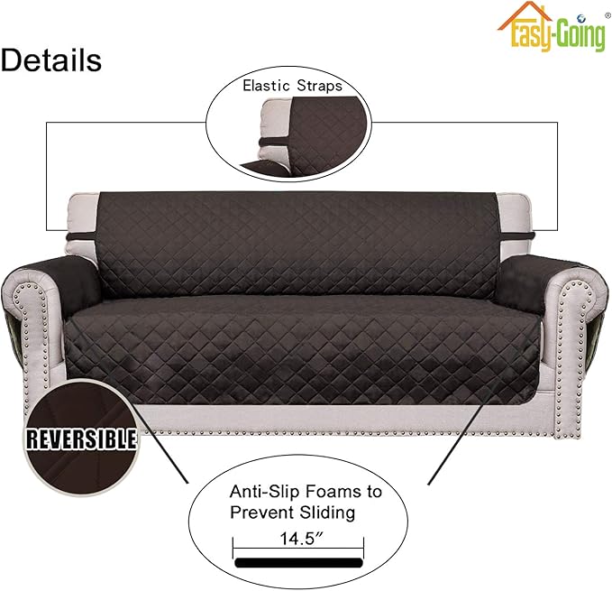 Easy-Going Reversible Loveseat Couch Cover for 2 Cushion Couch Sofa Cover for Dogs Water Resistant Furniture Protector with Foam Sticks Elastic Straps for Pet (Loveseat, Chocolate/Chocolate) | Loveseat Slipcover For Dogs, Water Resistant Furniture Mat,... - Image 3