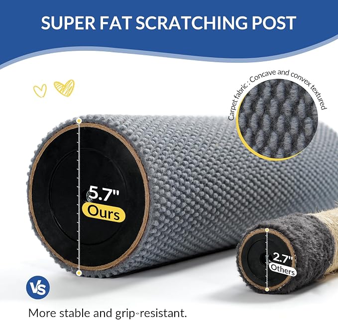 Cat Craft 41" Cat Scratching Post, Gray | Short Plush Fabric, Stable Wide Base, Replaceable Hanging Ball, Full Stretch Design - Image 2