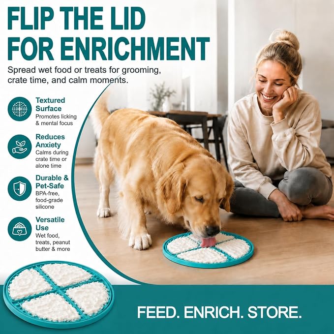 Large Dog Bowl 8 Cups Stainless Steel with Slow Feeder Insert and Lick Mat Storage Lid, 3-in-1 Non-Slip Pet Bowl for Kibble, Wet Food,Travel - Image 5