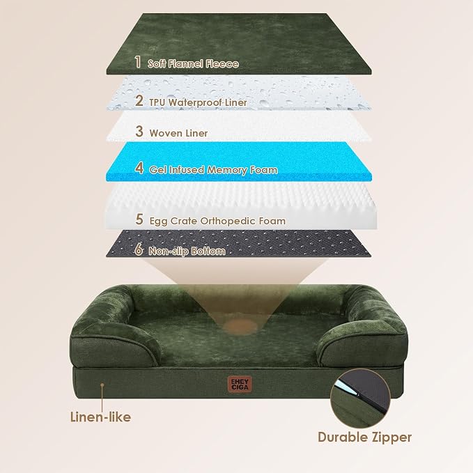 EHEYCIGA Orthopedic Dog Bed Medium Size Dog, Waterproof Washable Pet Beds | Non-Slip Bottom and Egg-Crate Memory Foam Dog Couch Bed with Washable Removable Cover, Dark Green - Image 2