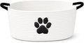 Dog Toy Basket with Handles, Cotton Rope Storage Bin Organizer for Pets | Holds toys, blankets, leashes & dog stuff. Spot clean, collapsible, free-standing woven bin with embroidered paw. by KeminaBlankets