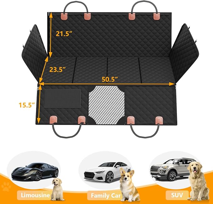 PETICON Dog Car Seat Cover for Back Seat, Hard Bottom Back Seat Extender | Rear Seat Pet Cover for Dogs - Supports 400lbs, Waterproof and Scratch Resistant Dog Hammock with Mesh Window For Cars & SUVs - Image 7