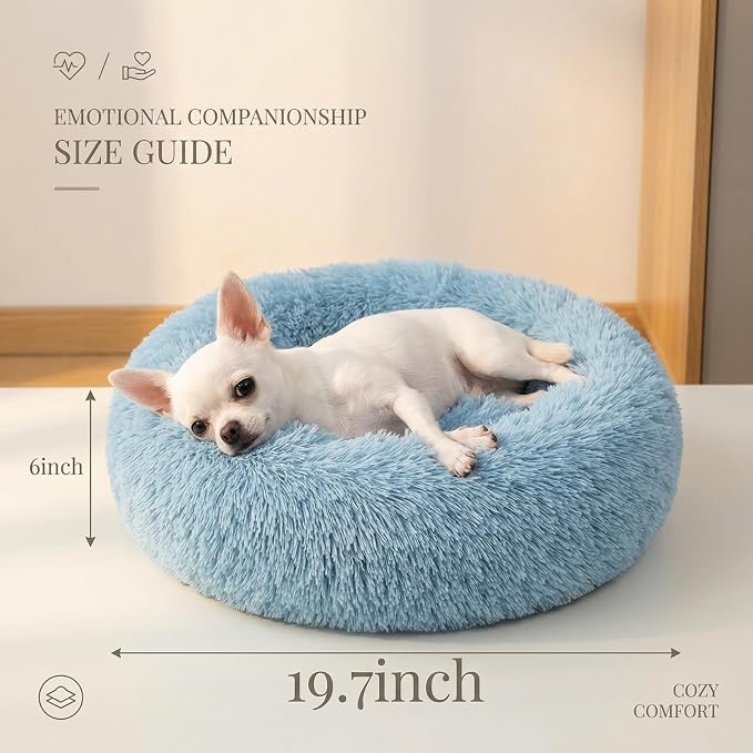 nononfish Fluffy Donut Dog Bed for Small Dogs,Cozy Plush Pet Bed | Fluffy donut bed with soft comfort and cozy round design. - Image 3