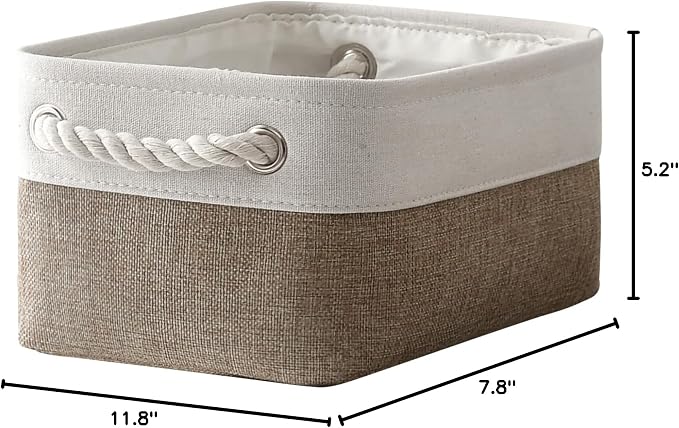 TheWarmHome Storage Basket for Organizing - 1 Pack 12x8x5.2 inch Baskets for Gifts Empty with Handles, Fabric Storage Cubes for Organizer Closet Dog Gift Cloth Toy (Whiet & Khaki) - Image 9