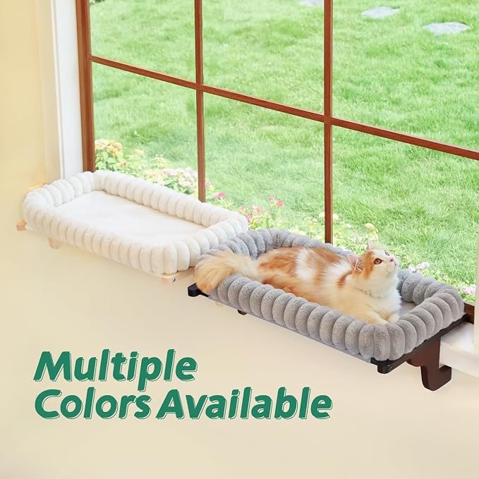 Zakkart SnugCloud Cat Window Perch with 4-Sided Bolster - Orthopedic Cat Hammock for Window Sill - Solid Hardwood & Metal Frame - Window Seat for Pets (Dark Stained Wood w/Brown Bed, Large) - Image 3