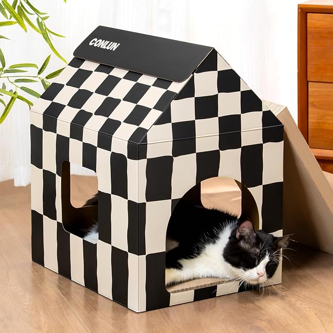 Conlun Large Cat House Scratching Pad Indoor Cave <18 lbs | 2-in-1 cozy cave, heavy-duty recycled cardboard | traps messy crumbs, quick setup | ideal for cats up to 18 lbs - Image 9