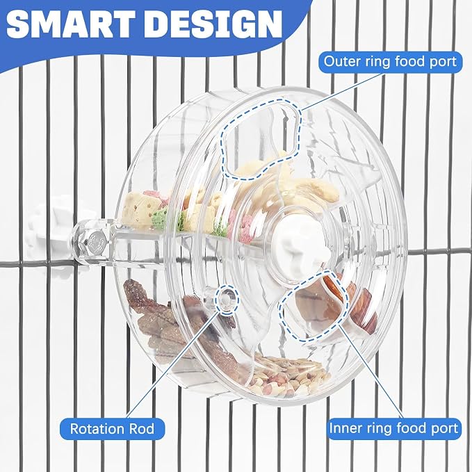 BNOSDM Bird Foraging Toy Creative Feeder Systems with Seed Food Rotating Wheel for Enrichment & Training Parrot Puzzle Toys Ideal for Small and Medium Cockatiel Parakeet ConureWhite - Image 5