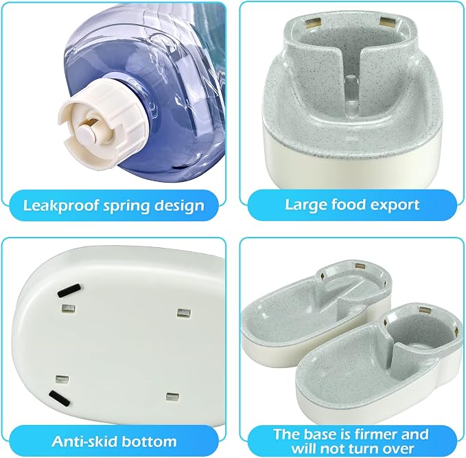 Automatic Dog Cat Feeder and Water Dispenser Gravity Food Feeder and Waterer Set with Pet Food Bowl for Small Medium Dog Puppy Kitten, Large Capacity 1 Gallon x 2(Grey) - Image 5