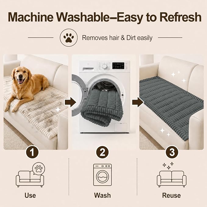 decorUhome Couch Cover for Dogs, Non Slip Fuzzy Thick Pet Sofa Protector | Pet Friendly, Soft Plush Fabric, Machine Washable, Fits Armrests, Single Seats & Backrest Cushions, Dark Grey, 27.6" x 27.6" - Image 8
