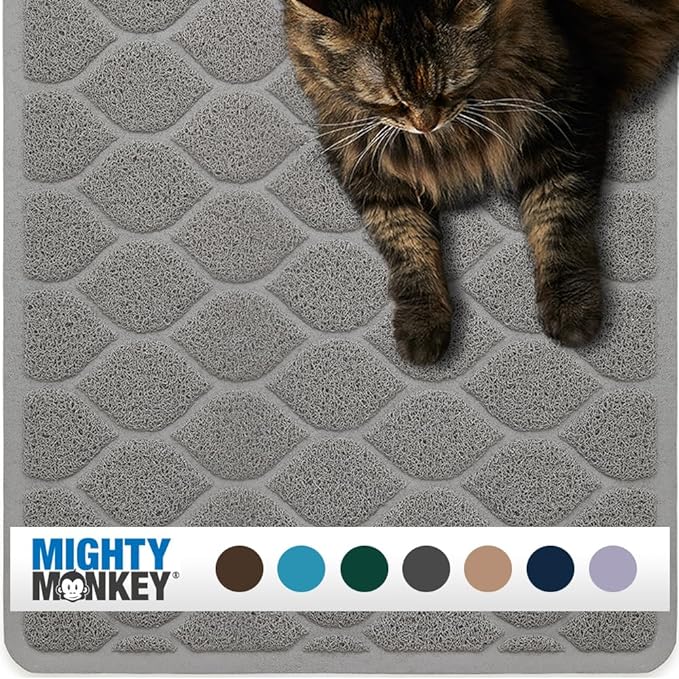 MIGHTY MONKEY Waterproof BPA Free Cat Litter Box Trapping Mat, Easy Clean Floors, Textured Backing, Soft on Sensitive Kitty Paws, Cats Accessories, Less Waste, Stays in Place, 35x23, Slate Gray by MightyMonkey