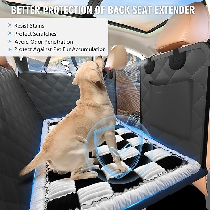 Dog Bed for Car Back Seat, Non-Slip Backseat Pet Mat Standard | Soft Blanket for Travel, Plaid Flannel, Quilted PP Cotton Filling, Non-Slip Backing, Machine Washable, Fit Backseat Extenders - Image 4