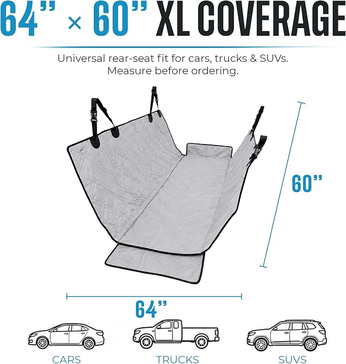 Bulldogology Dog Car Seat Cover Waterproof Heavy Duty Bench Dog Hammock Backseat Protector from Hair, Muddy Paws, Scratches - Pet Car Seat Cover for Cars Trucks SUVs (X-Large, Grey) - Image 5